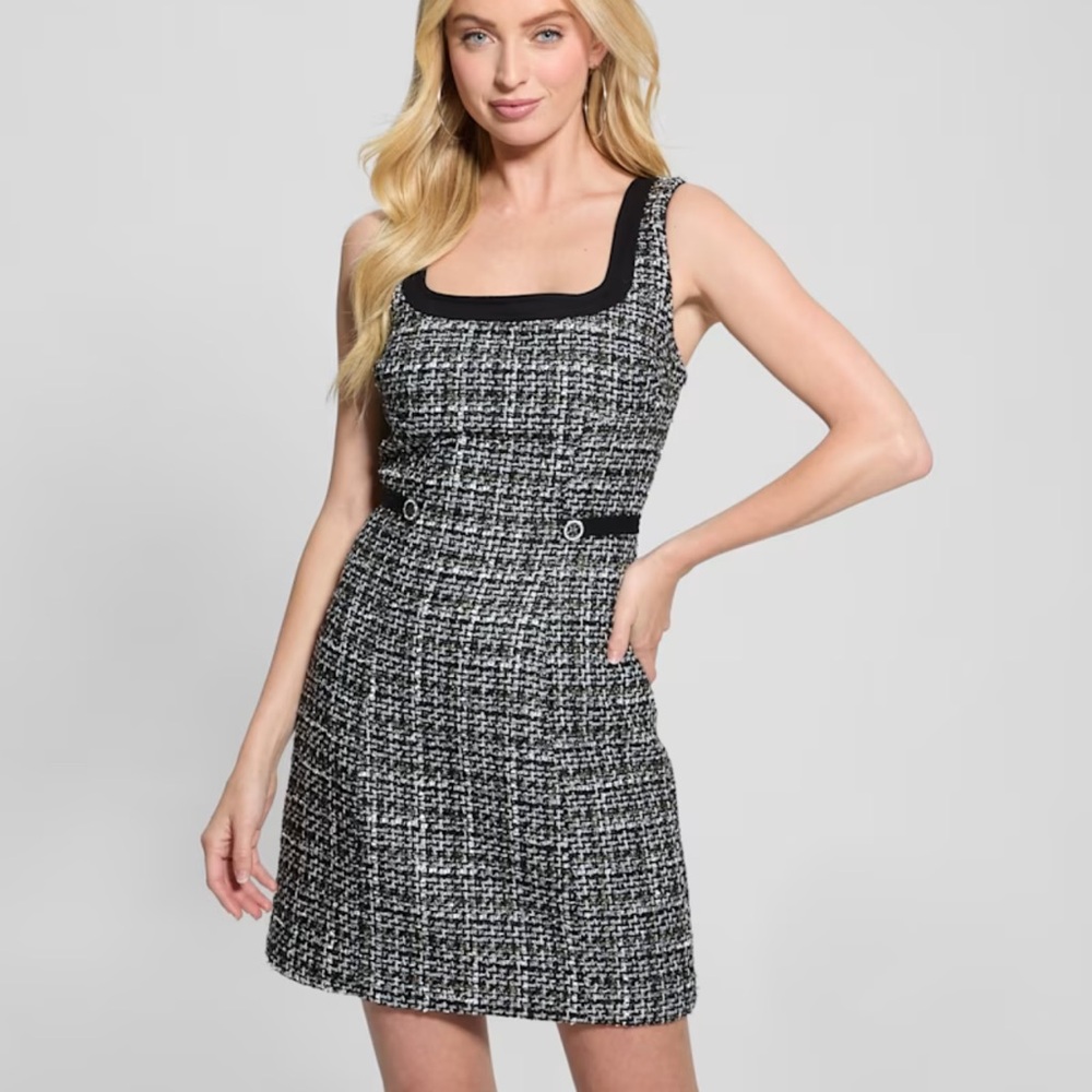 Guess Black and White Tweed Mini Dress